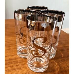 Dorothy Thorpe Mid Century Silver "S" Script Initial Highball Cocktail Barware